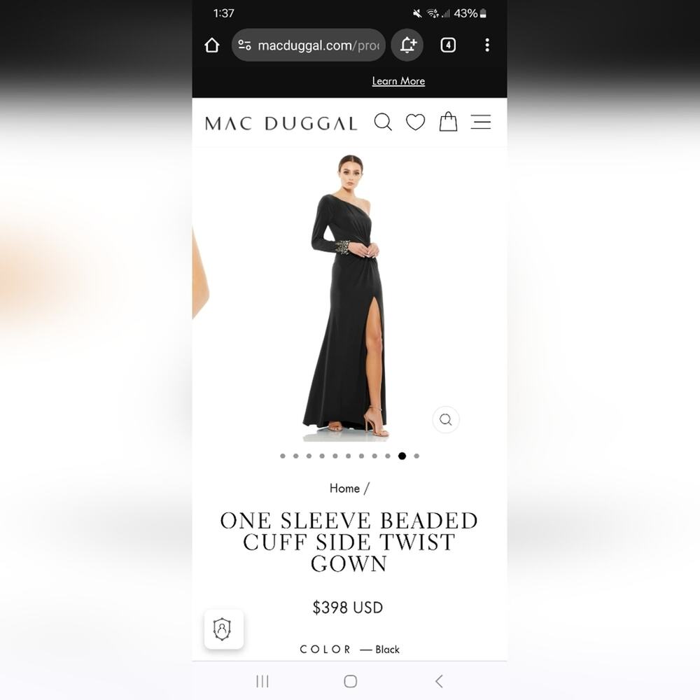 Mac Duggal NWT ONE SLEEVE BEADED CUFF SIDE TWIST GOWN in black size 8